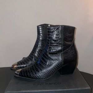 Tony Bianco Women's Black Leather Presley Gator Western Booties Size 8.5